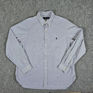 Ralph Lauren Button Up‎ Striped Dress Shirt Blue Men's Size 17 1/2"- 44 Preppy